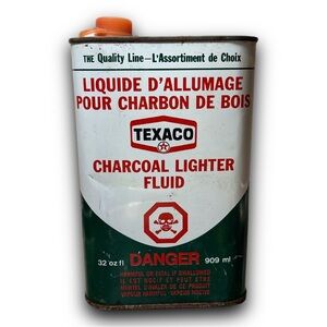 Vintage Texaco Metal Oil Can Charcoal Lighter Fluid 909ml Made In Canada
